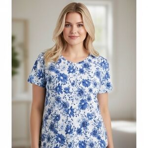 Style & Co. Blue Floral Short Sleeve Top Size 1X